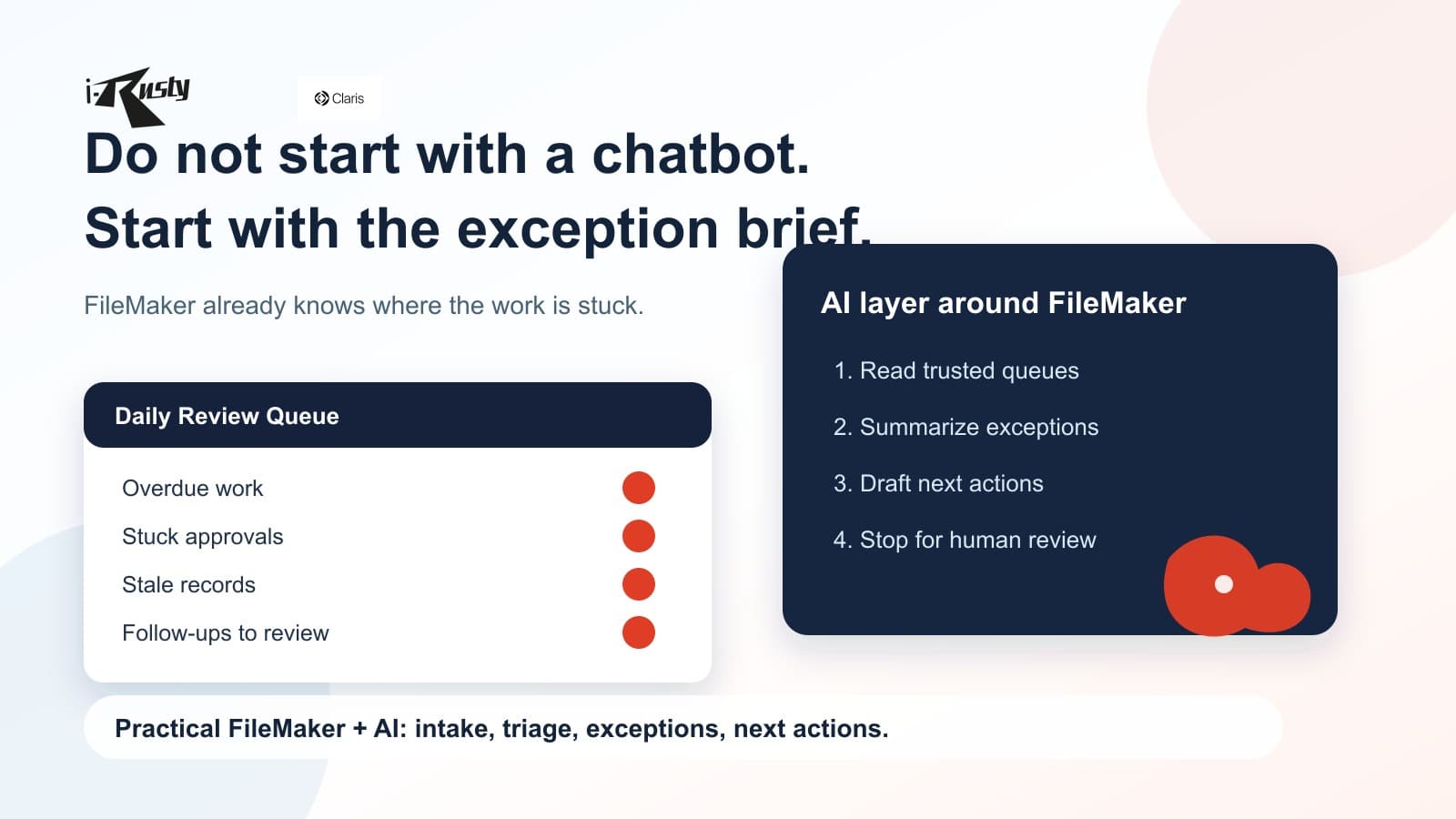 iRusty FileMaker exception brief concept image